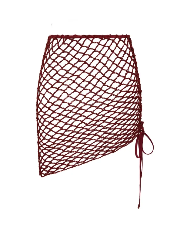 YULI - RONI Burgundy Crochet Skirt sold by triangl swimwear