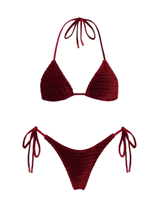 VINCA - RONI Burgundy Velvet Triangle Bikini Set sold by triangl swimwear
