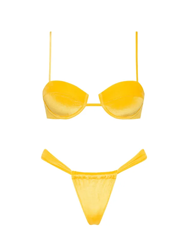 PALMA - CHESTE Yellow Velvet Balconette Bikini Set sold by triangl swimwear