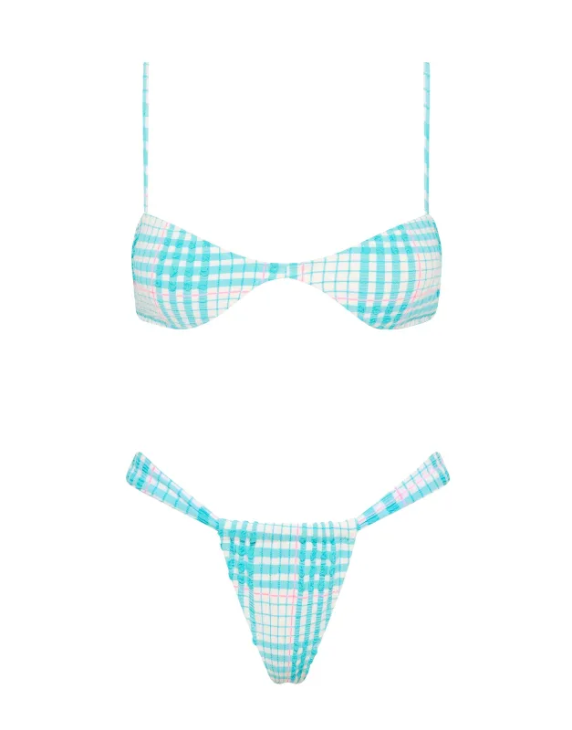 STELL - BLUE BLOSS CHECK Scoop Bikini Set made by triangl swimwear