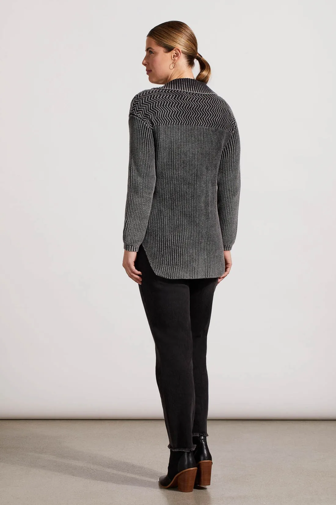 PATCHWORK KNIT SHACKET WITH CONTRAST BUTTONS-Black sold by Tribal product image thumbnail 3