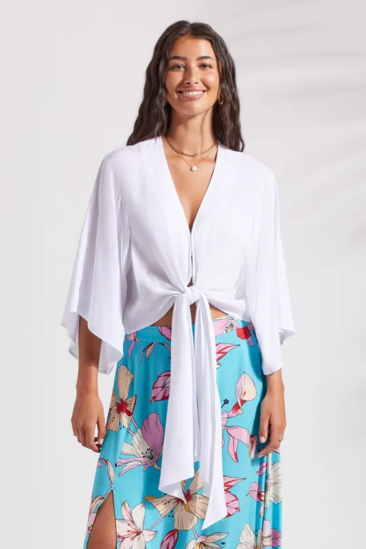 KIMONO TOP WITH FRONT TIE-White sold by Tribal