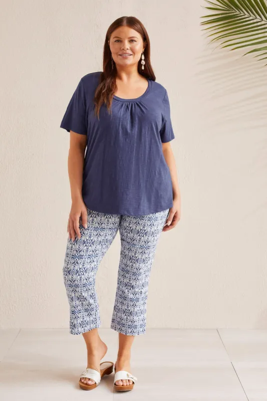 COTTON U-NECK TOP WITH SHIRRING-Jet blue sold by Tribal