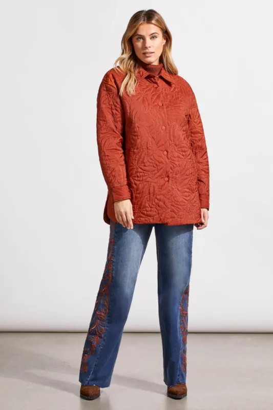 Quilted Snap Front Shacket With Patterned Lining-Pumpkin Spice sold by Tribal