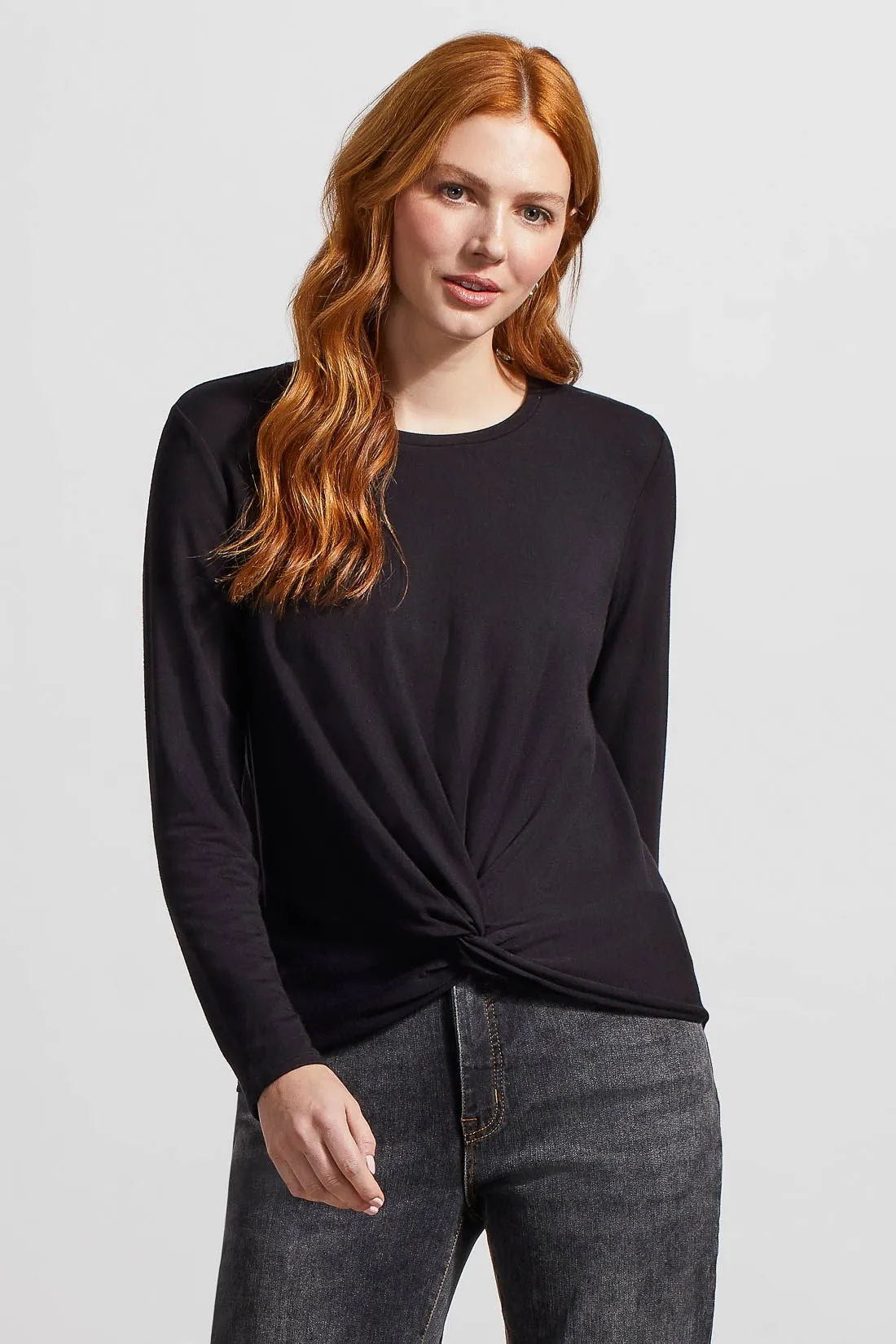 French Terry Knot-Front Top-Black sold by Tribal