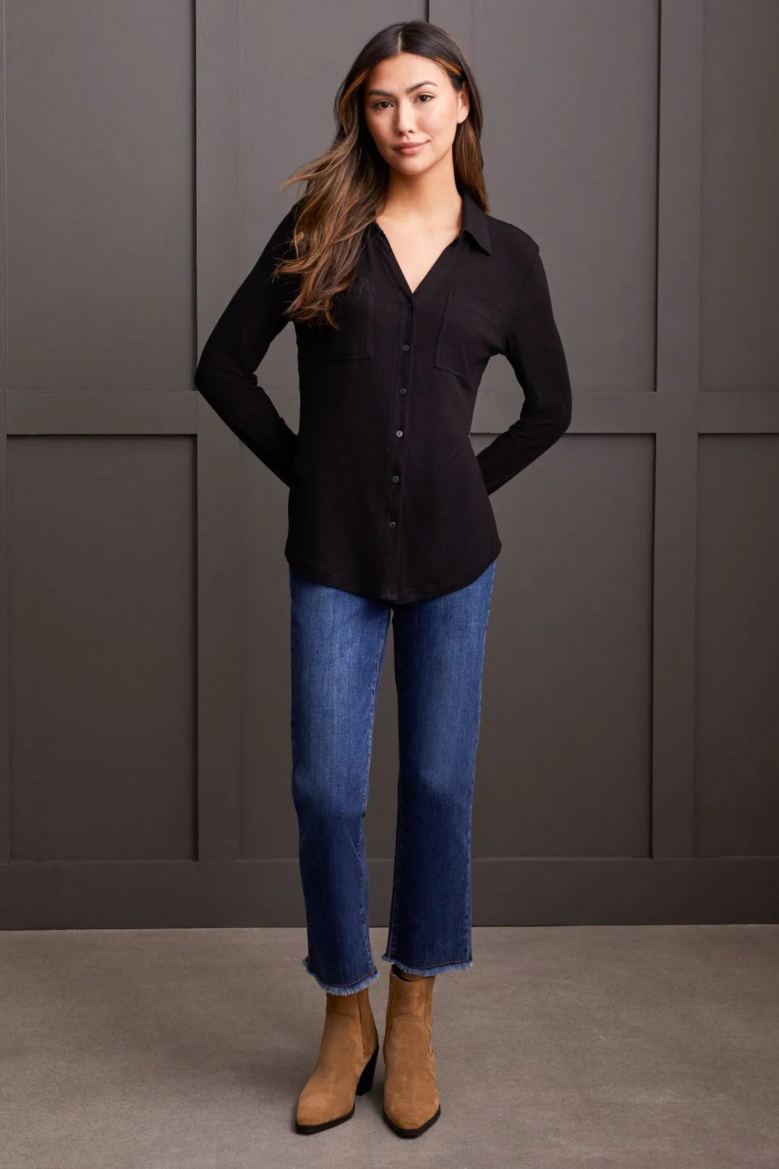 SOFT TOUCH MINI RIB BUTTON-UP SHIRT-Black sold by Tribal product image thumbnail 2