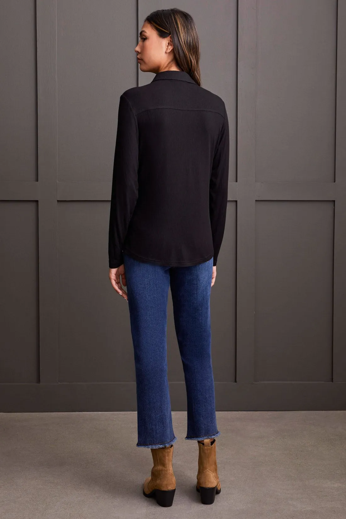 SOFT TOUCH MINI RIB BUTTON-UP SHIRT-Black sold by Tribal product image thumbnail 3