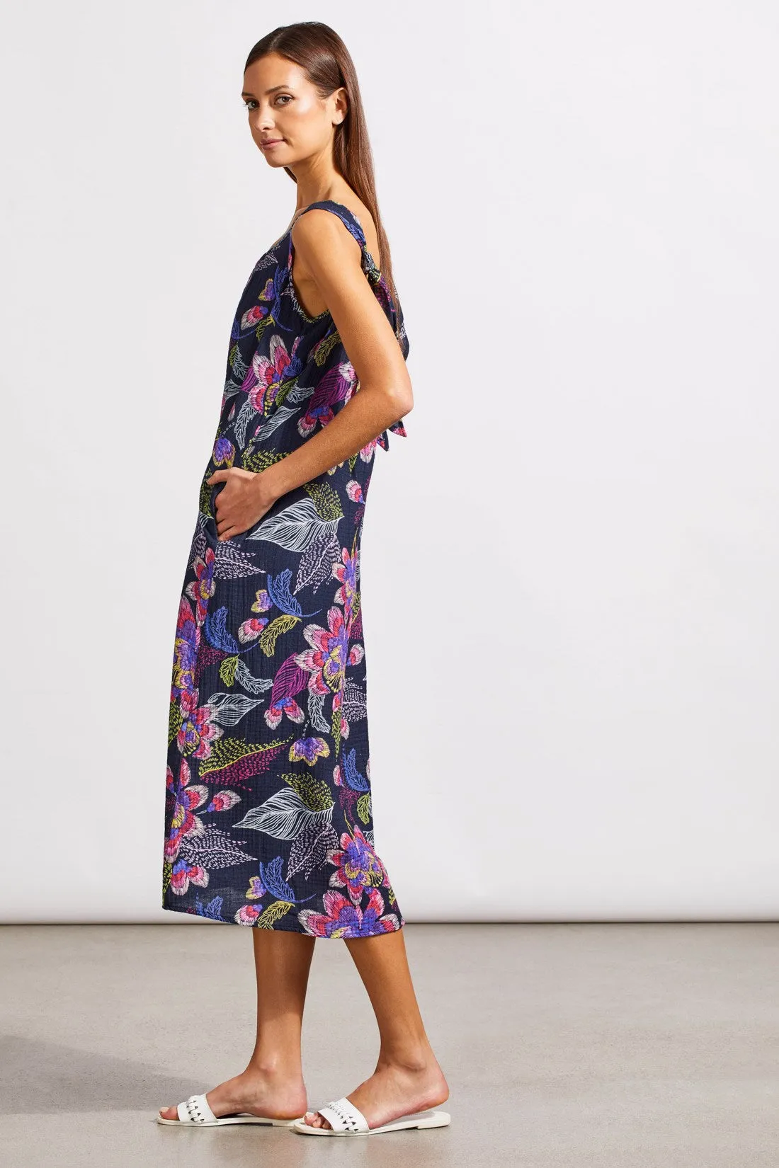 Crinkled Gauze Cotton Dress With Adjustable Knotted Straps-Tangopink sold by Tribal product image thumbnail 3