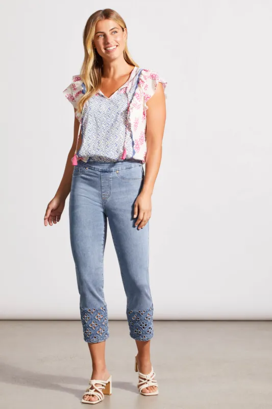 AUDREY PULL-ON SLIM JEAN WITH EMBROIDERY-Vistablue made by Tribal
