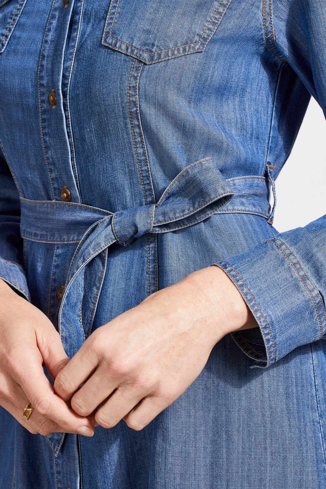 Button-Up Tencel Midi Dress With Roll-Up Sleeves-Blue Jay sold by Tribal product image thumbnail 4