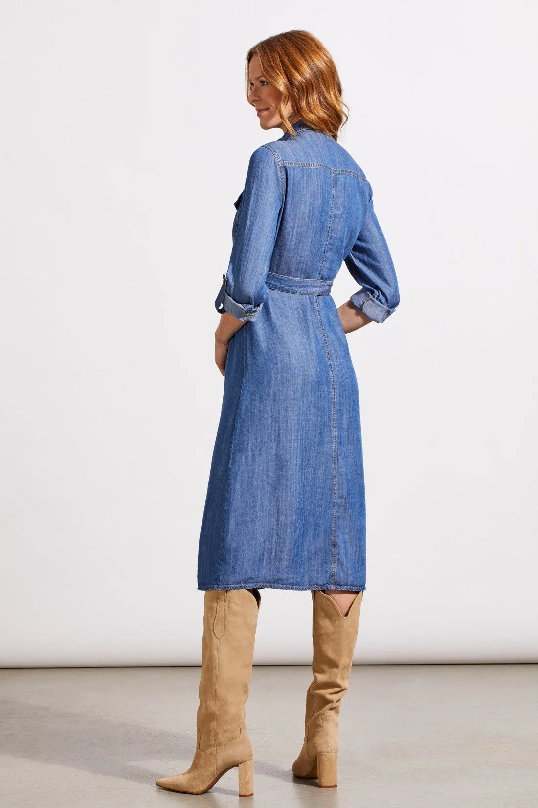 Button-Up Tencel Midi Dress With Roll-Up Sleeves-Blue Jay sold by Tribal product image thumbnail 3