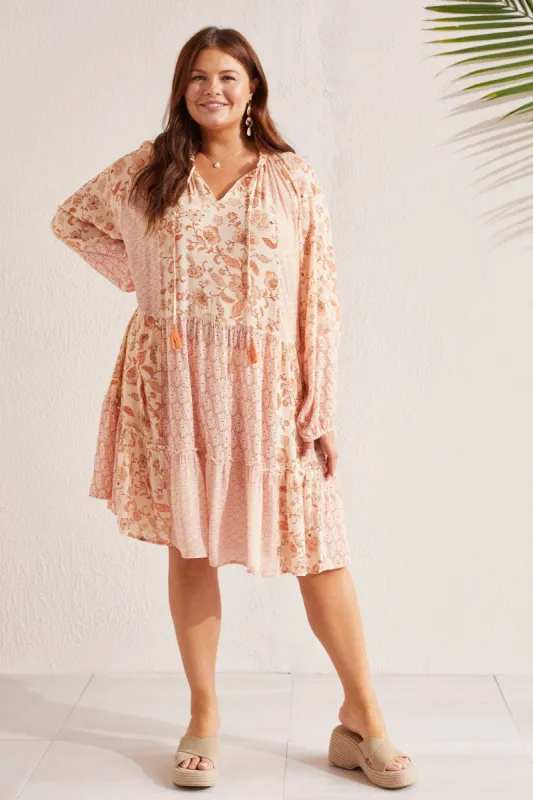 COMBO PRINT PEASANT DRESS-Pinkdust sold by Tribal