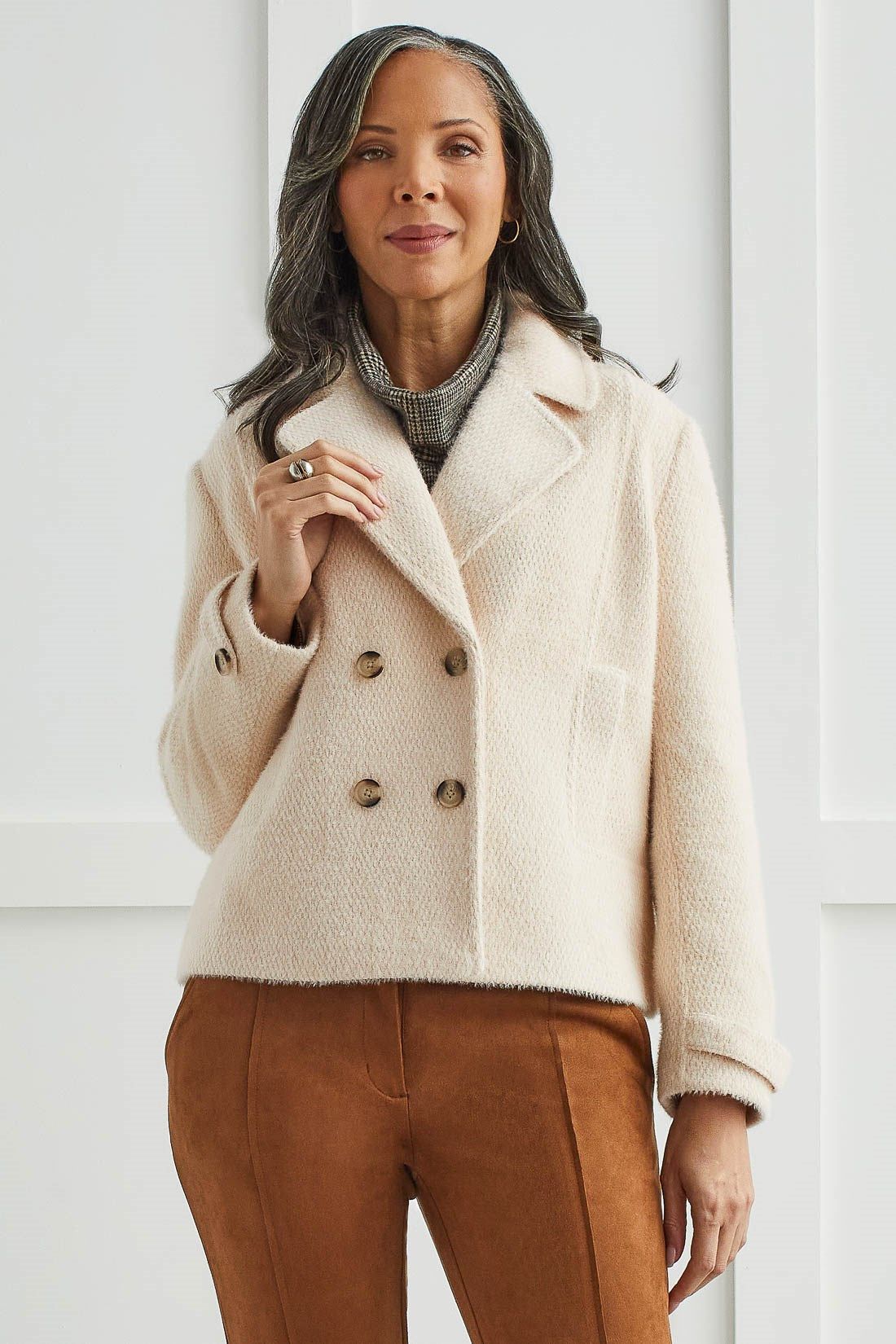 BOUCLE DOUBLE-BREASTED JACKET-Oyster sold by Tribal product image thumbnail 2