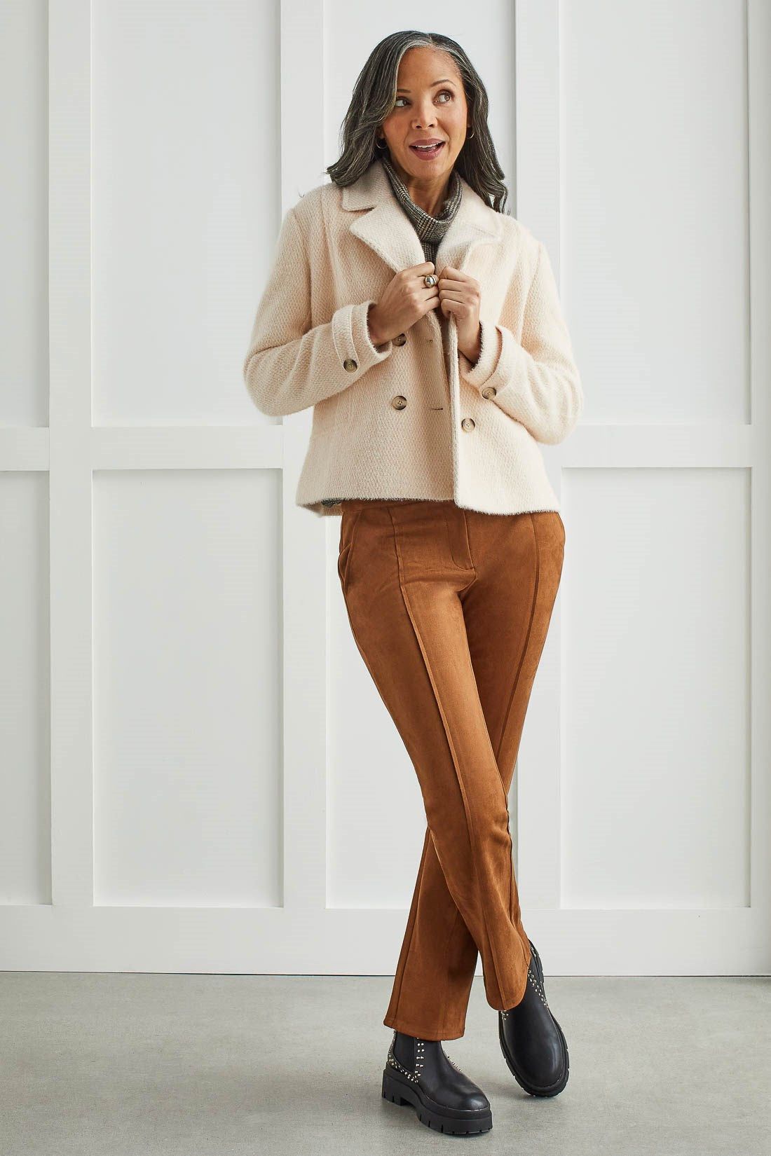 BOUCLE DOUBLE-BREASTED JACKET-Oyster sold by Tribal