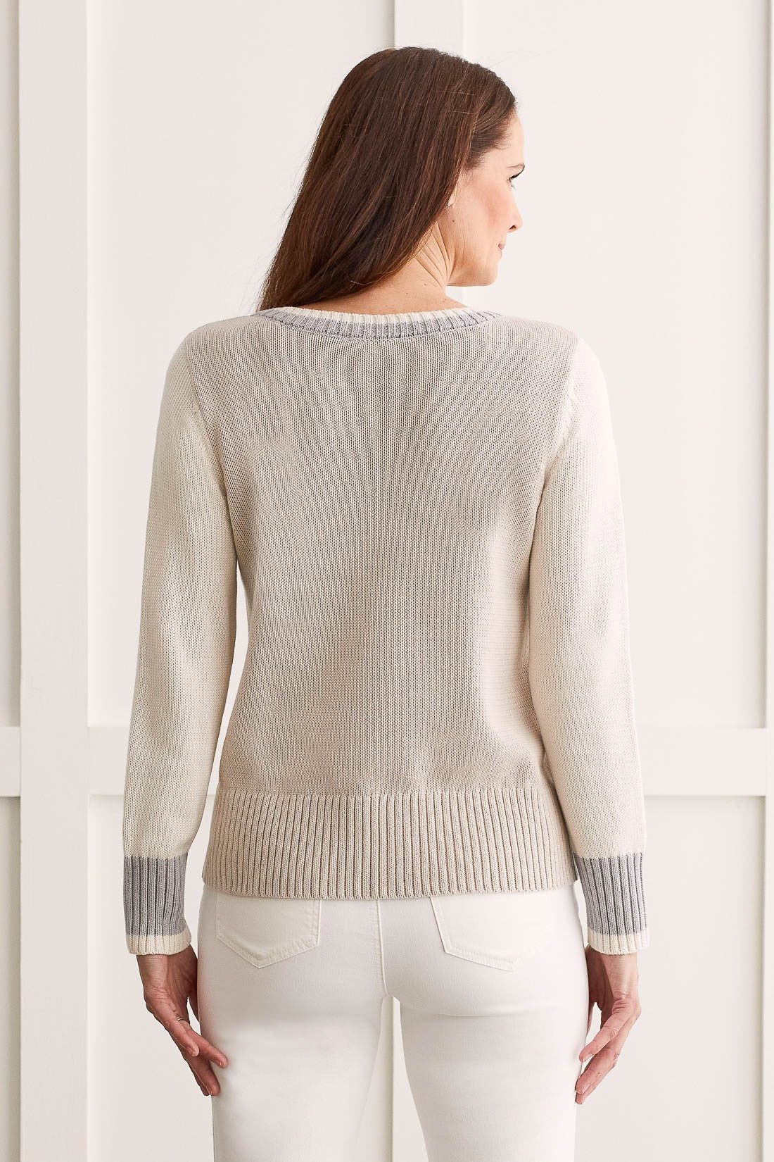 LEOPARD PRINT COLOR BLOCK CREW NECK SWEATER-Oyster sold by Tribal product image thumbnail 4