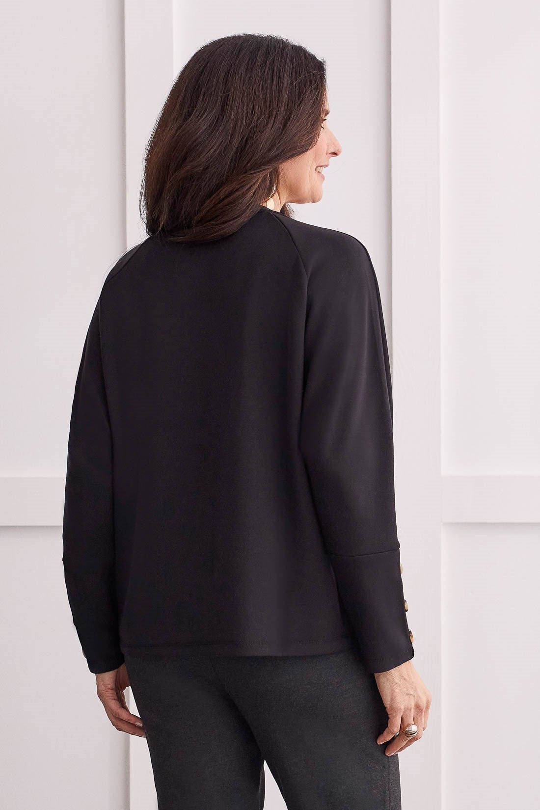 SCUBA KNIT RAGLAN TOP WITH BUTTONS-Black sold by Tribal product image thumbnail 3