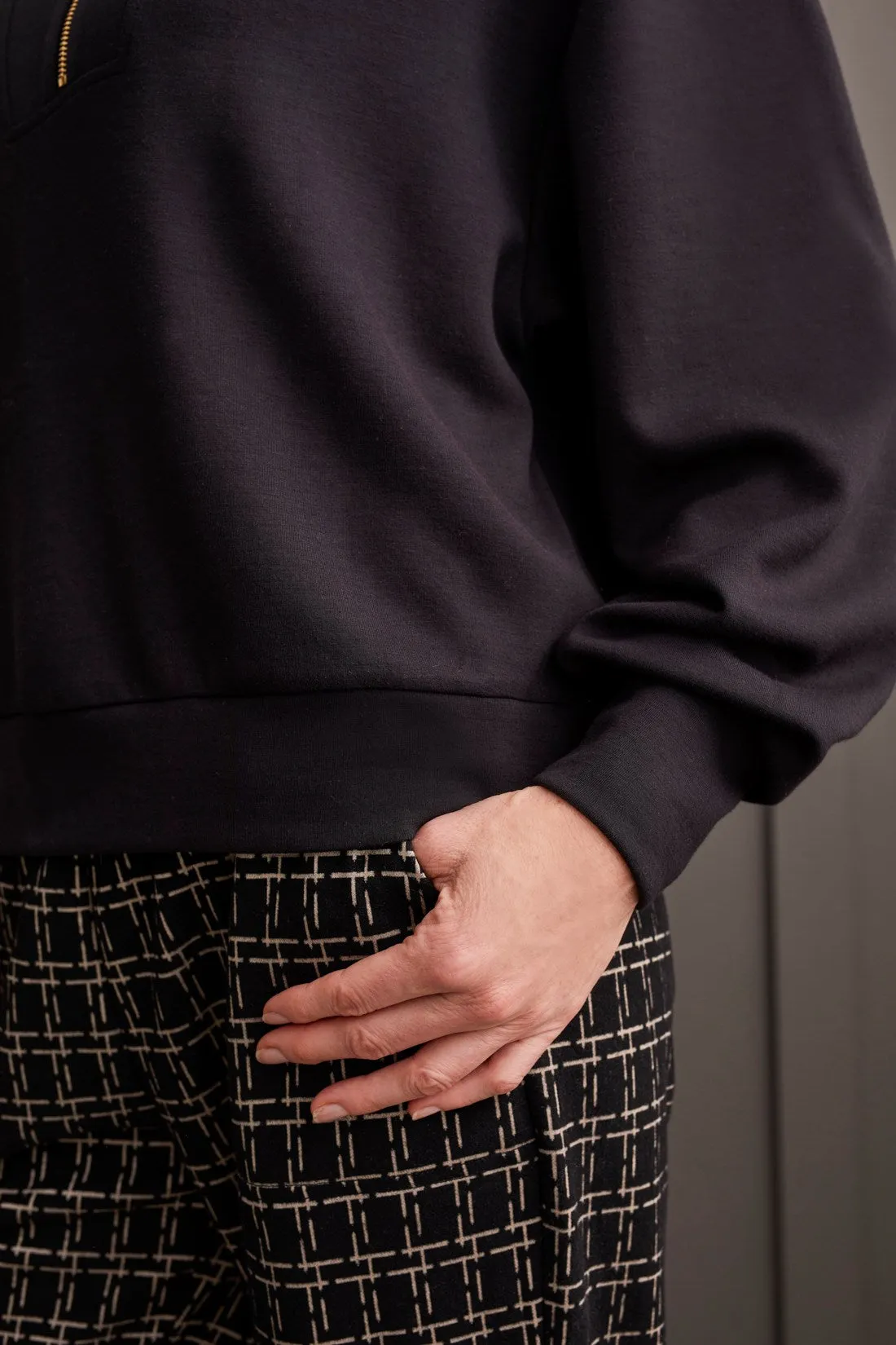 TECHNO LUX STRETCH DOLMAN TOP WITH QUARTER ZIP-Black sold by Tribal product image thumbnail 3