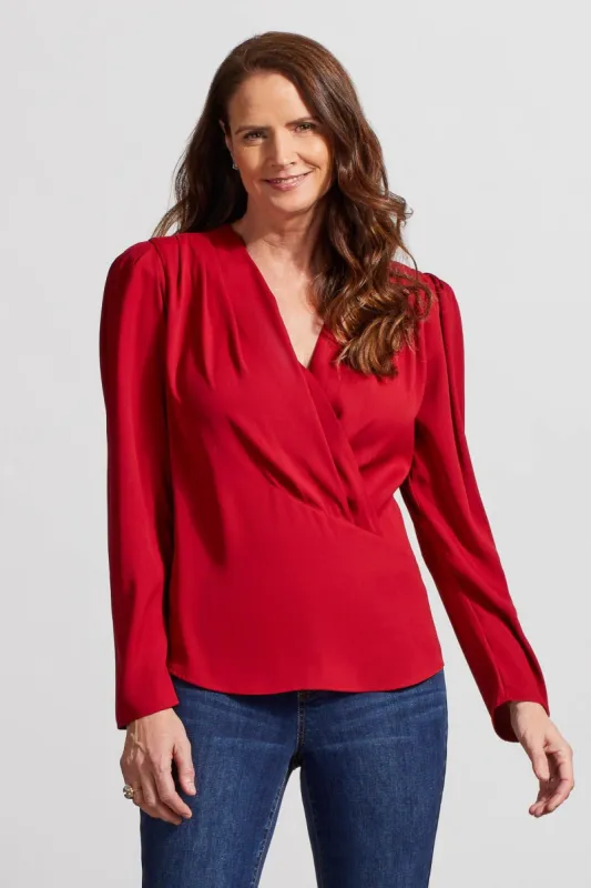 PLEATED SATIN WRAP BLOUSE-Earth red sold by Tribal
