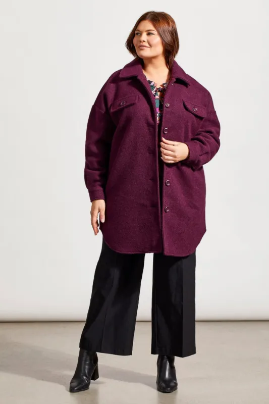 STRETCH BOILED WOOL JACKET-Dark plum sold by Tribal