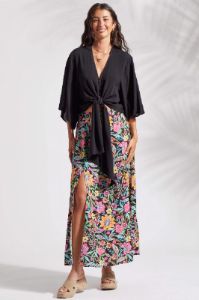 PRINTED PULL-ON MAXI SKIRT WITH SLIT-Dominica sold by Tribal