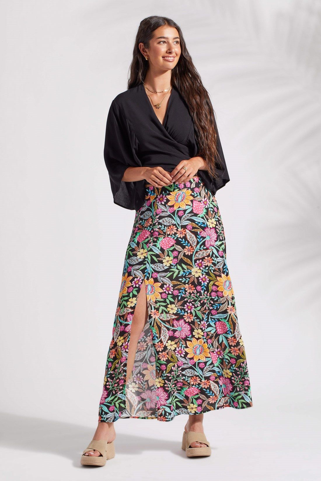 PRINTED PULL-ON MAXI SKIRT WITH SLIT-Dominica sold by Tribal