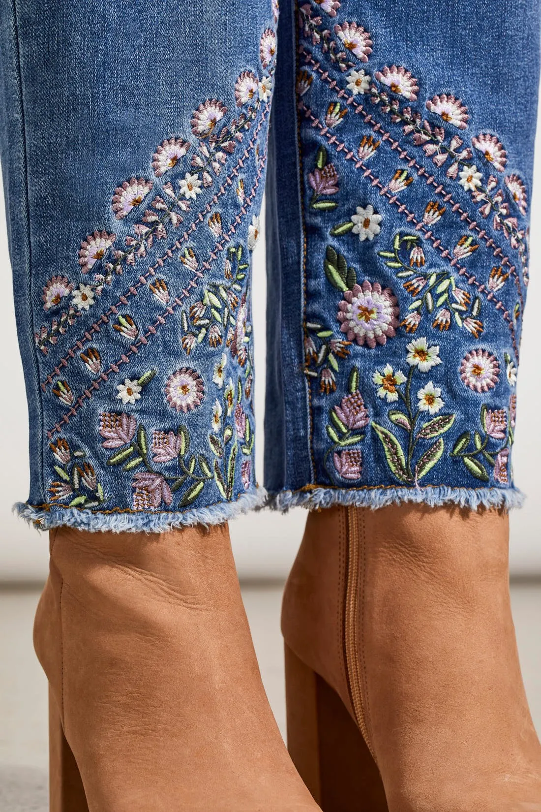 Audrey Pull-On Slim Ankle Jeans With Embroidery-Blue Quartz sold by Tribal product image thumbnail 4
