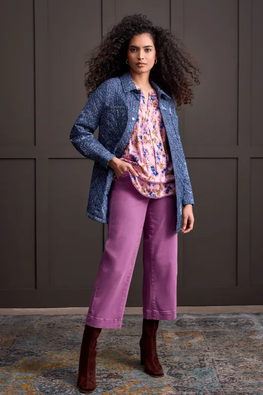 Printed Quilted Shacket-Blue Jay sold by Tribal