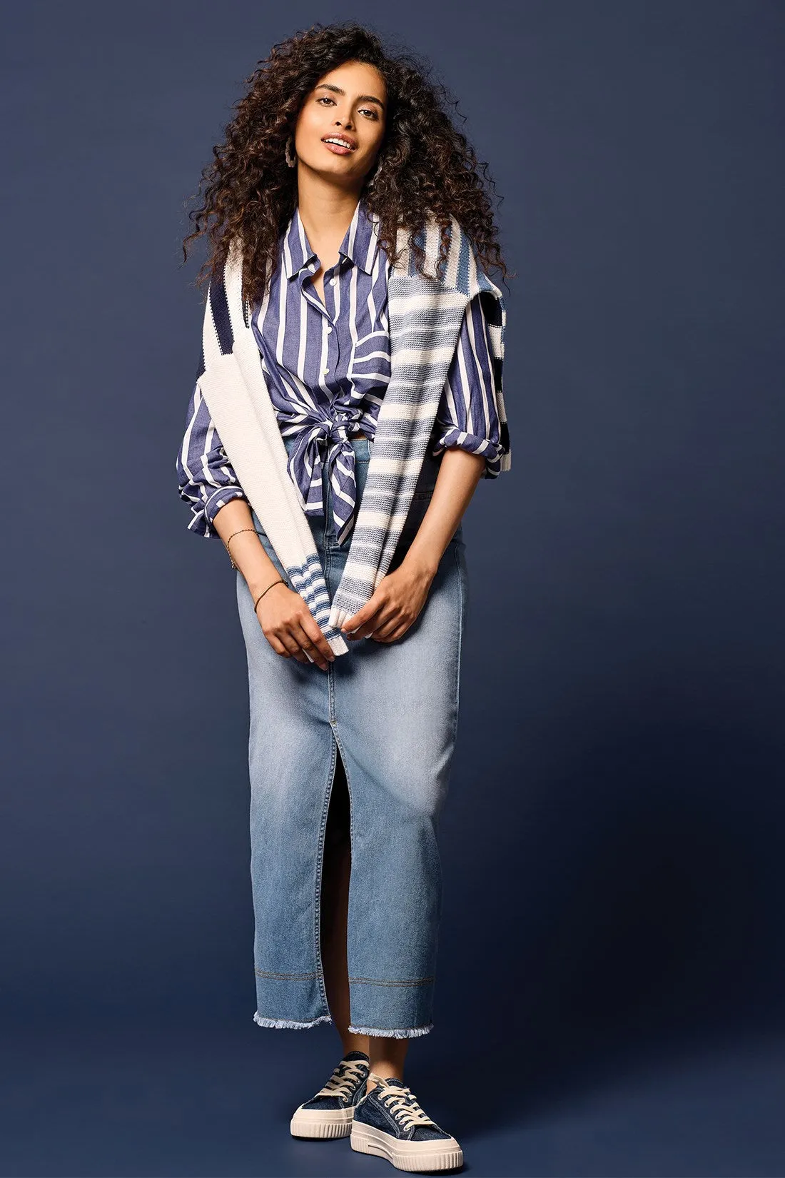 STRIPED COTTON BUTTON-UP SHIRT-Blueprint sold by Tribal product image thumbnail 2