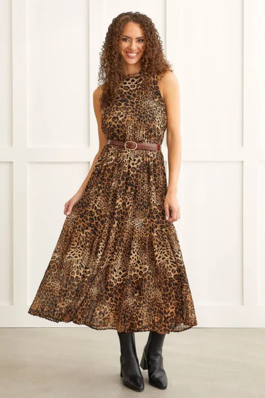 PRINTED PLISSE HALTER MAXI DRESS-Oyster sold by Tribal