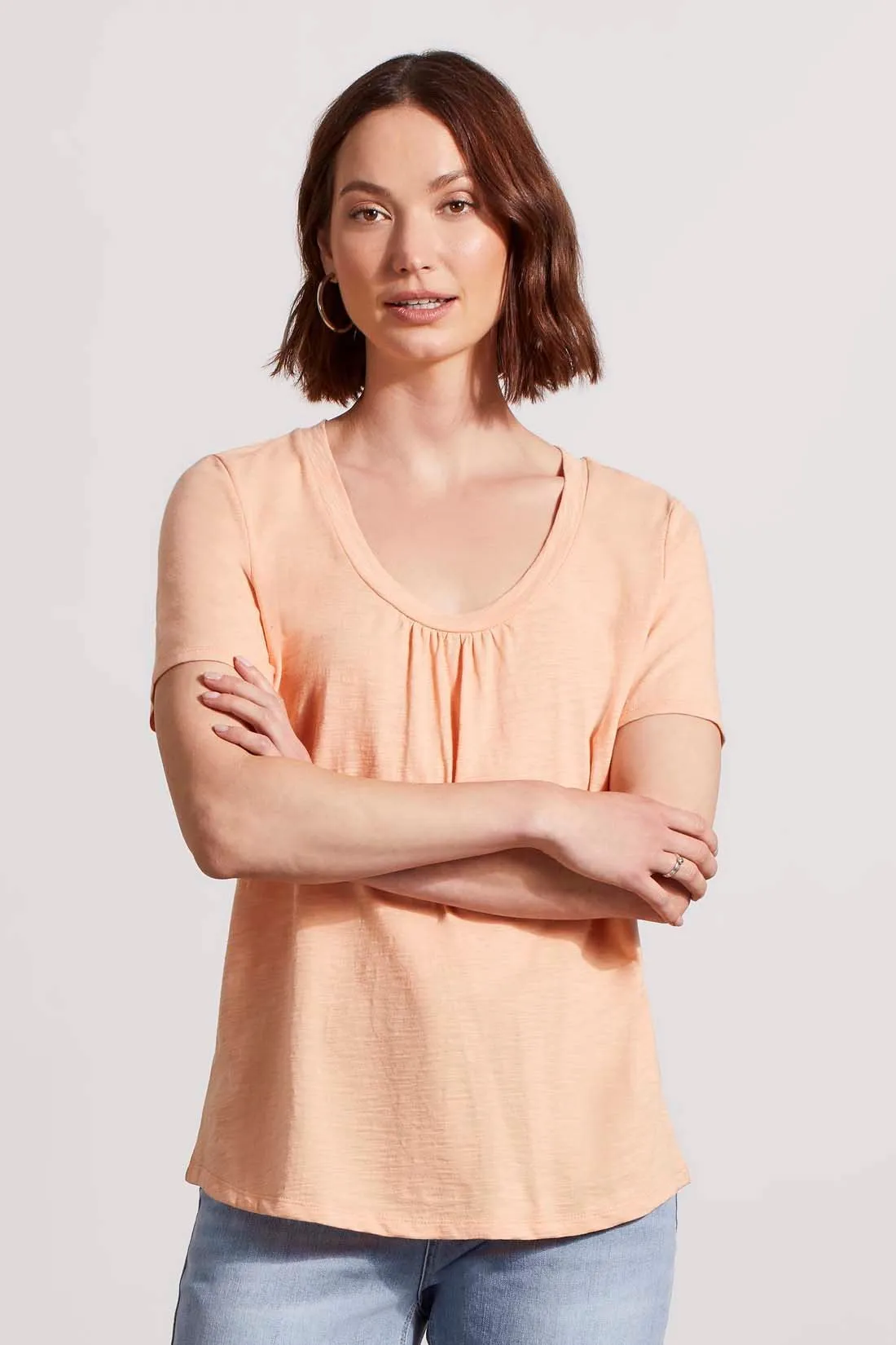COTTON U-NECK TOP WITH SHIRRING-Peach sun sold by Tribal product image thumbnail 2