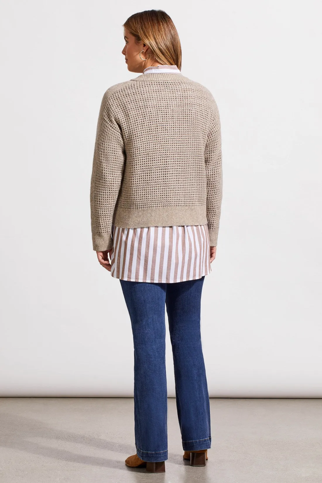 Open Knit Long Sleeve Crew Neck Sweater Cardigan-Dk.Oatmeal sold by Tribal product image thumbnail 4