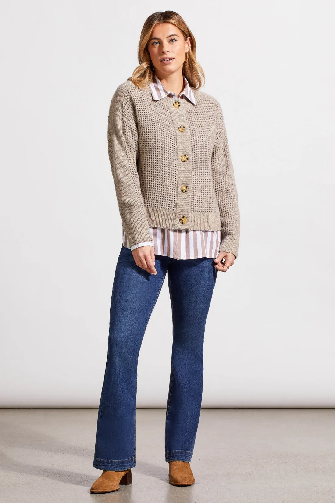 Open Knit Long Sleeve Crew Neck Sweater Cardigan-Dk.Oatmeal sold by Tribal product image thumbnail 3