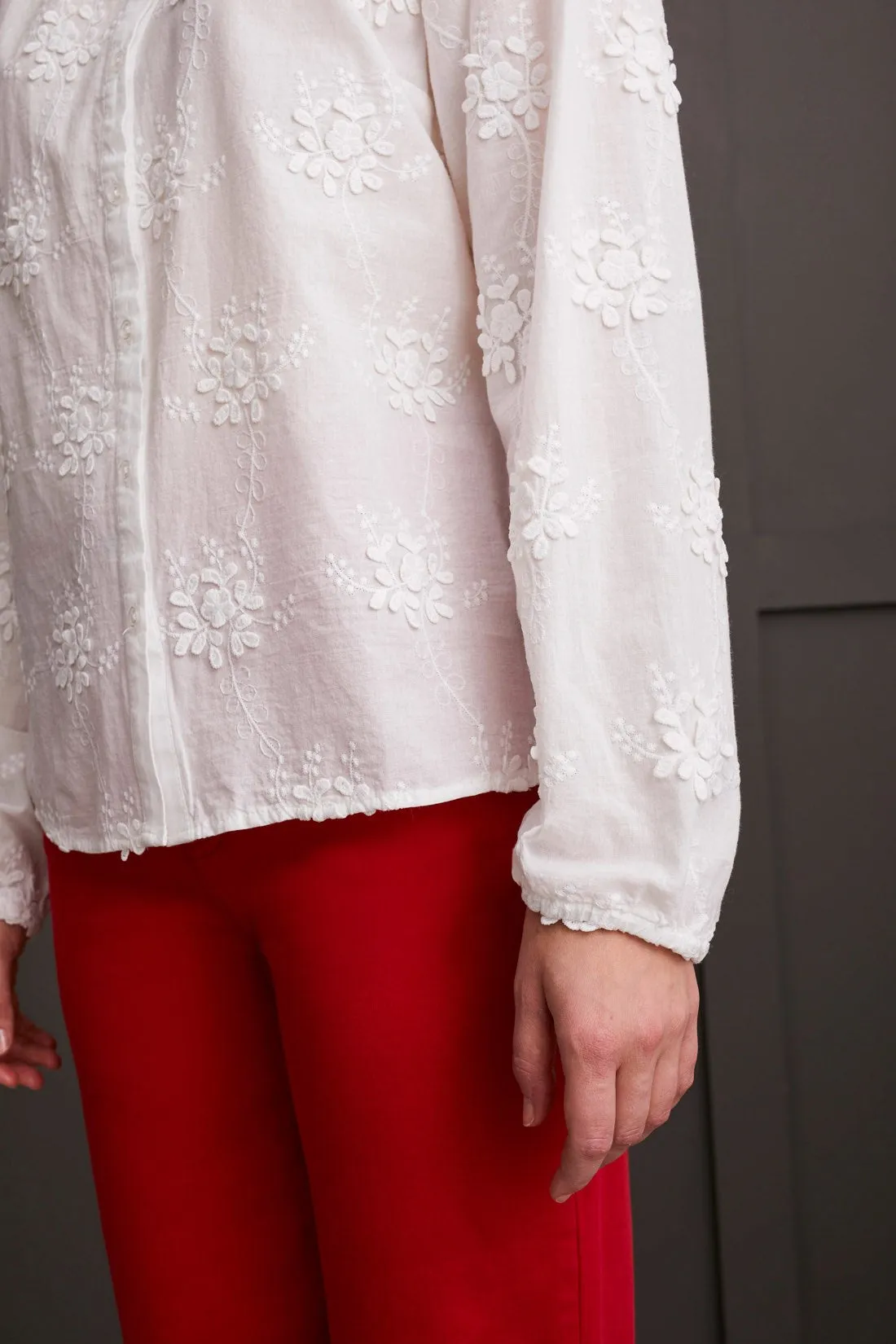 Floral Embroidered Blouse With Ruffled Collar-Cream sold by Tribal product image thumbnail 3
