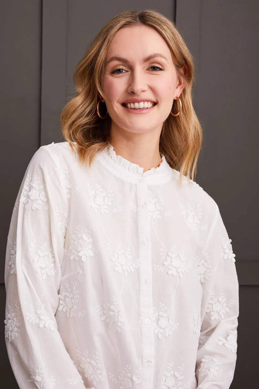 Floral Embroidered Blouse With Ruffled Collar-Cream sold by Tribal product image thumbnail 2