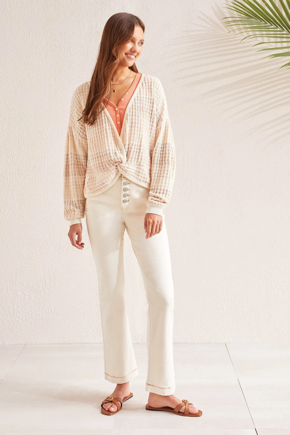 DROP SHOULDER CARDIGAN WITH FAUX KNOT-Pinkdust multi sold by Tribal