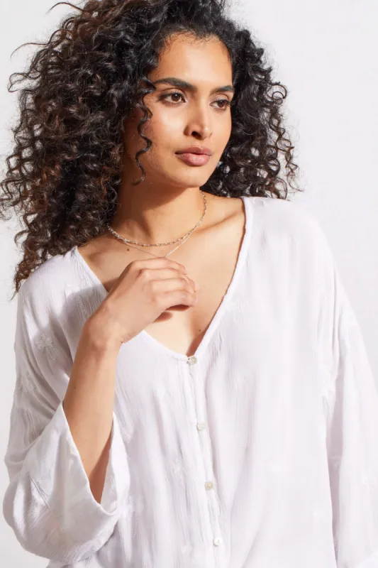 EMBROIDERED KIMONO BLOUSE WITH TIE HEM-White sold by Tribal
