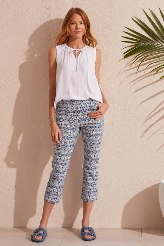 PRINTED PULL-ON KICK FLARE CAPRI-Bluestar sold by Tribal