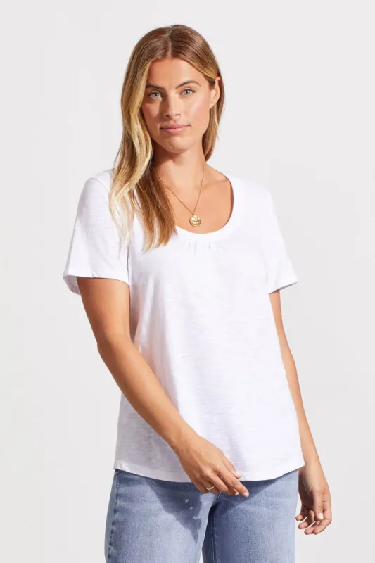 COTTON U-NECK TOP WITH SHIRRING-White sold by Tribal