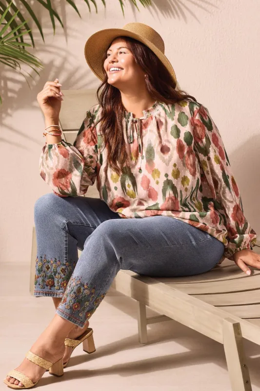 PRINTED PUFF SLEEVE BLOUSE-Vine sold by Tribal