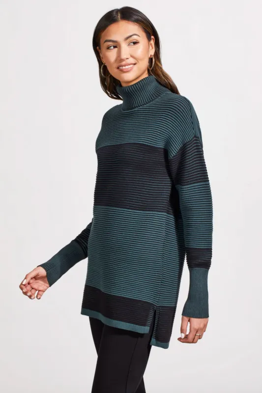 TWO-TONE OTTOMAN TURTLENECK TUNIC SWEATER-Alpine green made by Tribal