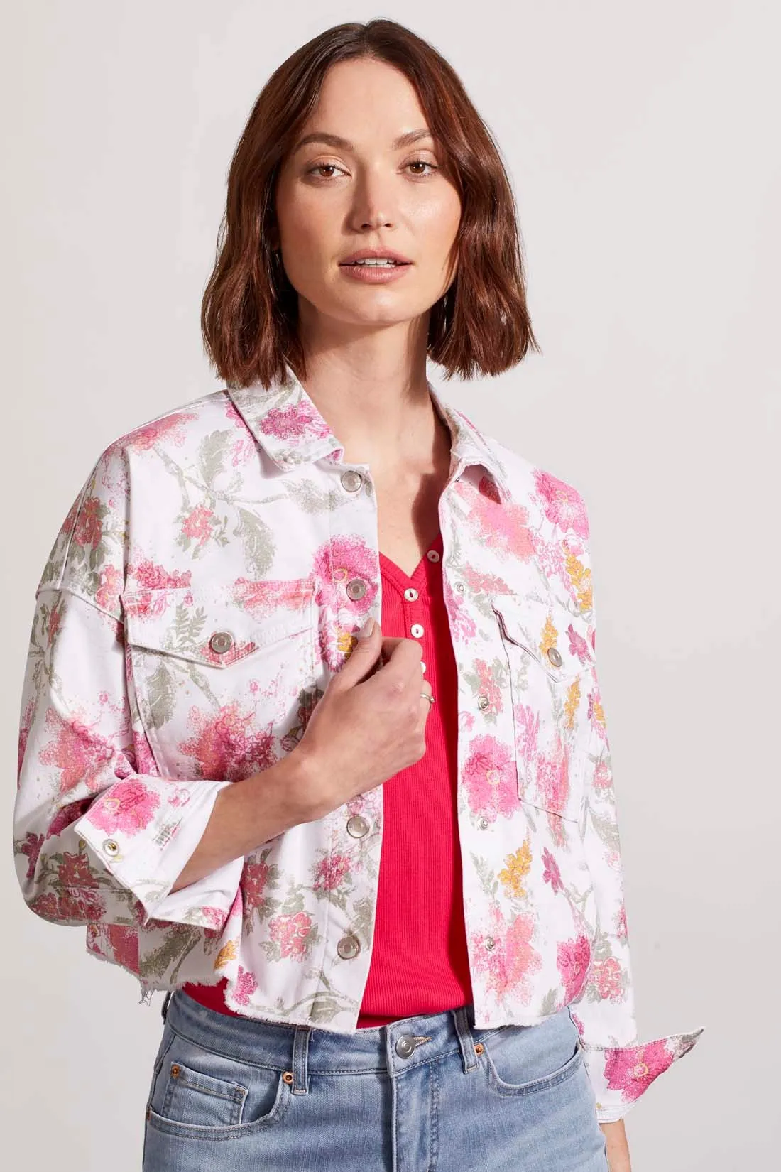 PRINTED DENIM WAIST LENGTH SUMMER SHAKET-Daiquiri sold by Tribal