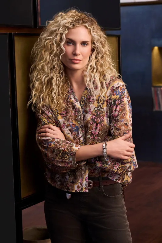 Flowy Dolman Sleeve Blouse With Self-Covered Buttons-Grape sold by Tribal