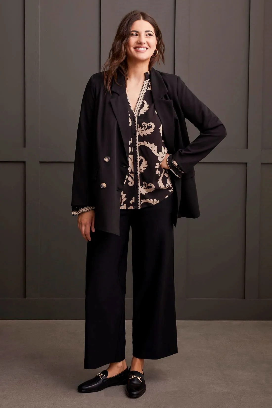 Printed Crepe Blouse With Smocked Collar-Black sold by Tribal product image thumbnail 4