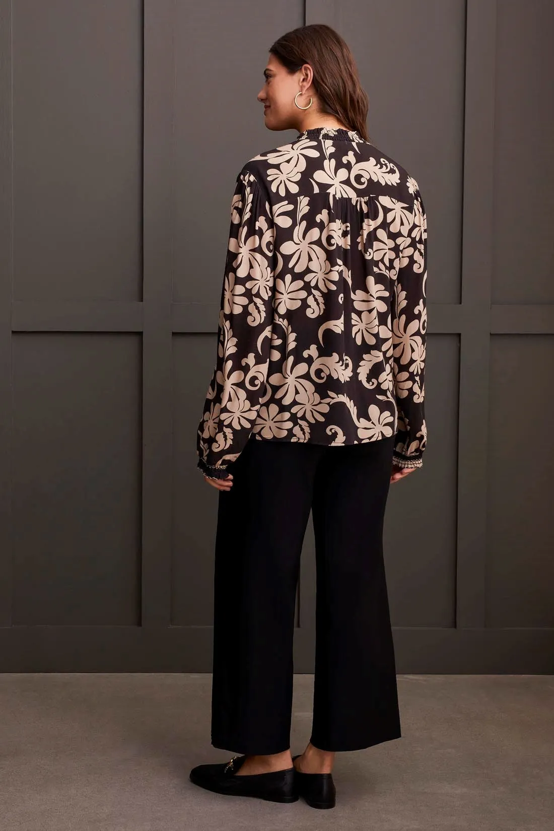 Printed Crepe Blouse With Smocked Collar-Black sold by Tribal product image thumbnail 3