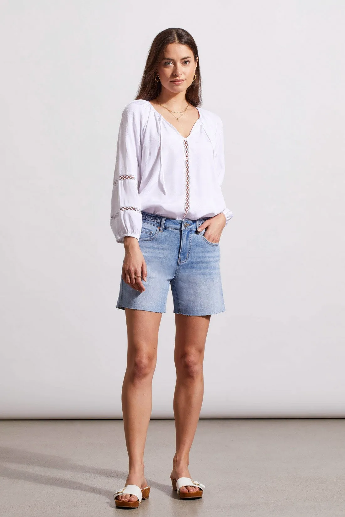 FLOWY PUFF-SLEEVE TOP WITH TAPE INSERTS-White sold by Tribal product image thumbnail 2