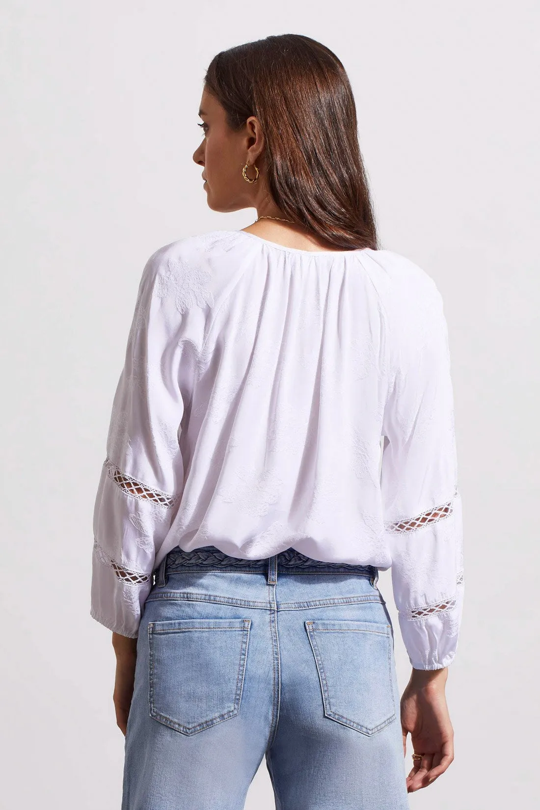 FLOWY PUFF-SLEEVE TOP WITH TAPE INSERTS-White sold by Tribal product image thumbnail 4