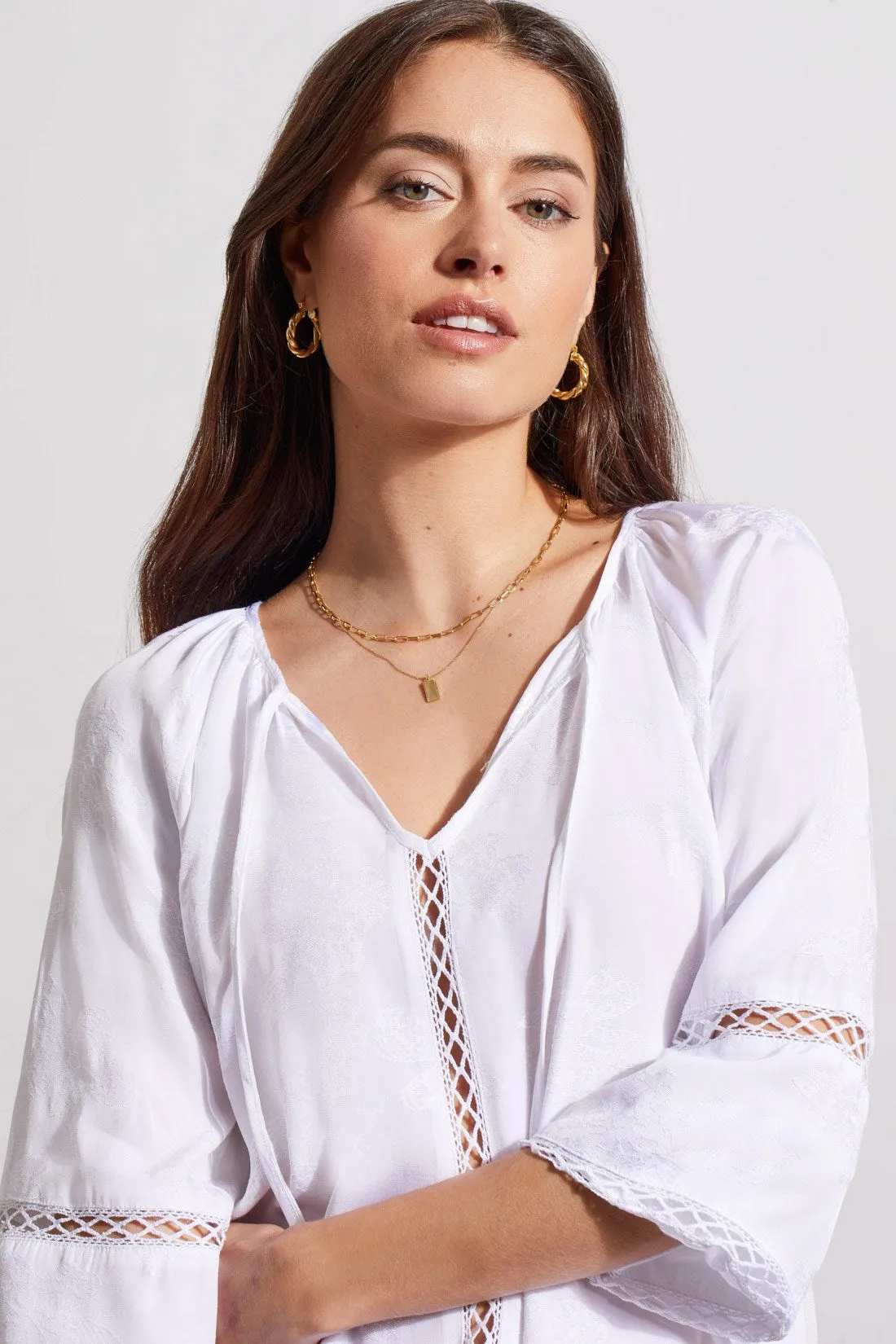 FLOWY PUFF-SLEEVE TOP WITH TAPE INSERTS-White sold by Tribal product image thumbnail 3