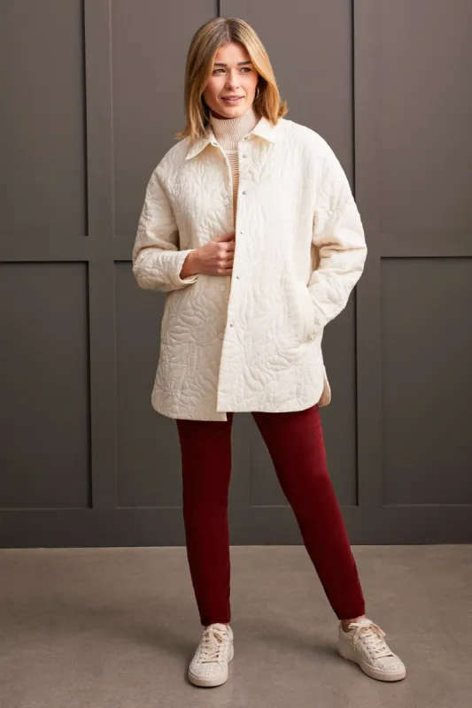 Quilted Snap Front Shacket With Patterned Lining-Cream sold by Tribal