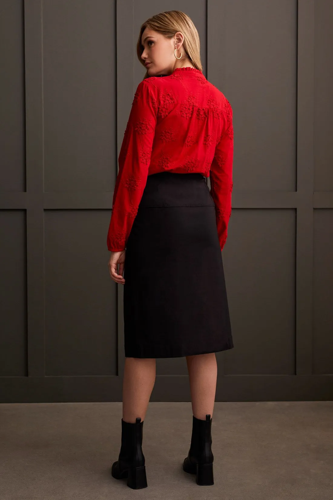 FLORAL EMBROIDERED BLOUSE WITH RUFFLED COLLAR-Scarlet sold by Tribal product image thumbnail 3