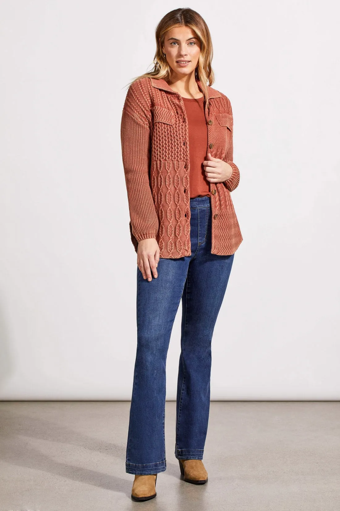 Patchwork Knit Shacket With Contrast Buttons-Marsala sold by Tribal product image thumbnail 2